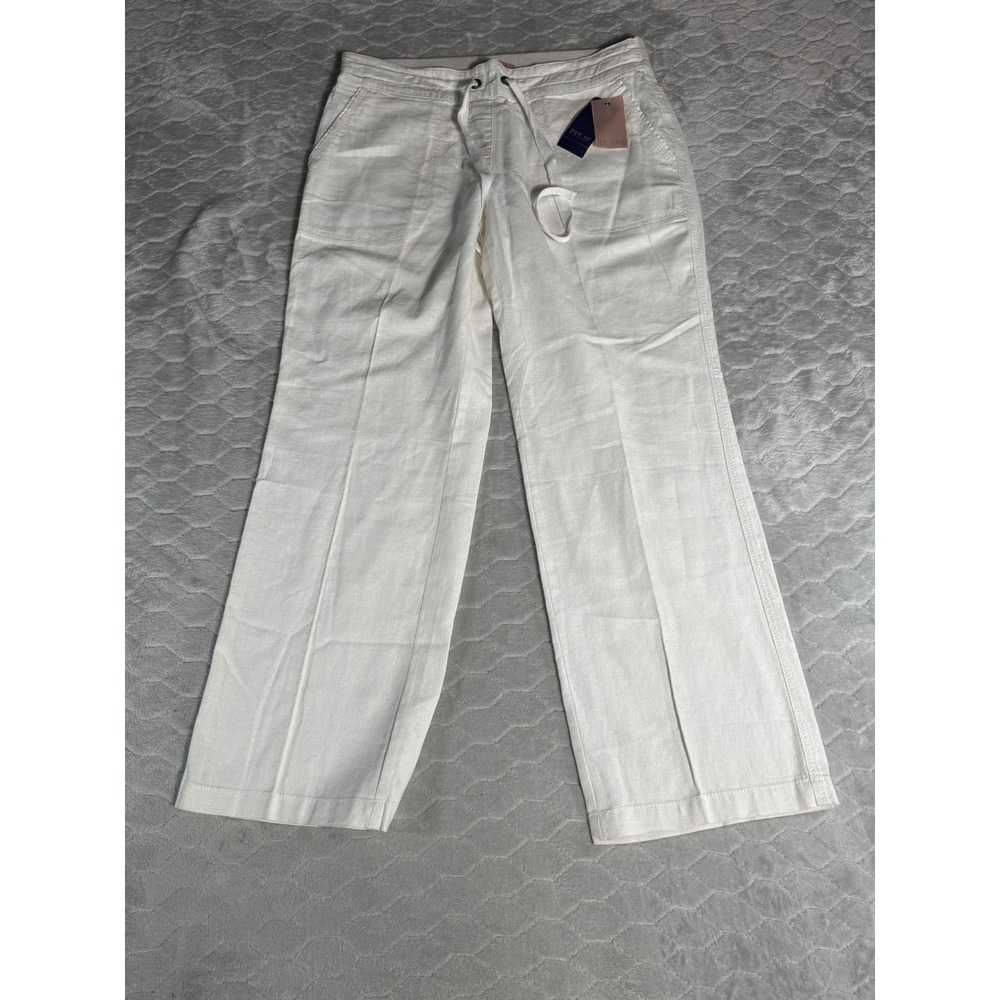 Per Se Womens White Linen Blend Pull On Drawstring Pants Size M #2615 NWT
